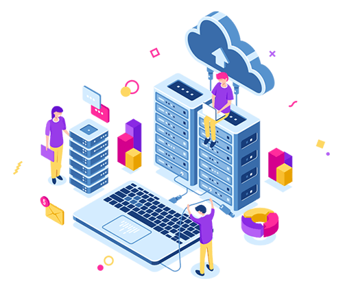 Systems integration solutions represented by digital connections graphic