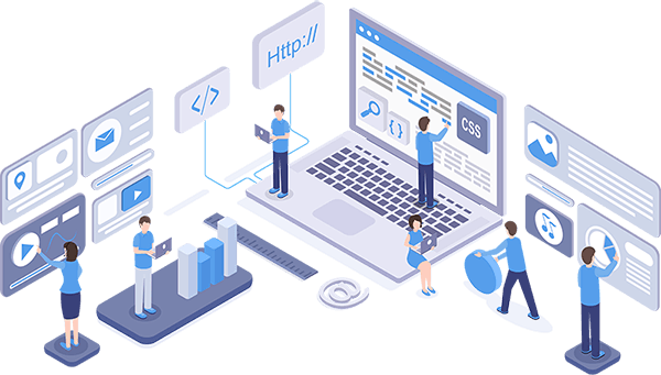 Bespoke development solutions illustration, representing the Influential software development team team building an application.