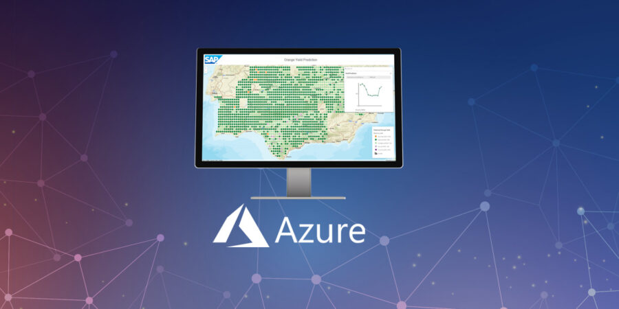 Azure logo with SAP HANA dashboard, representing SAP HANA integration with Azure Logic Apps