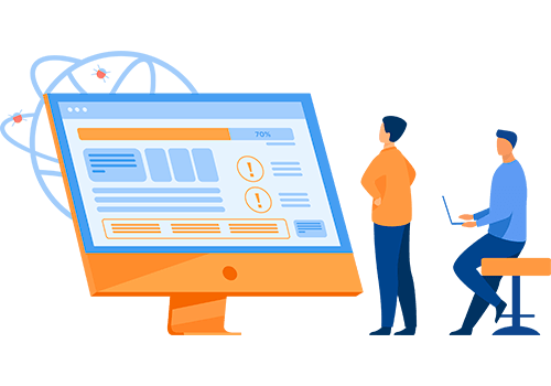 umbraco-cms-customisation Businesspeople with website, representing Umbraco CMS customisation project