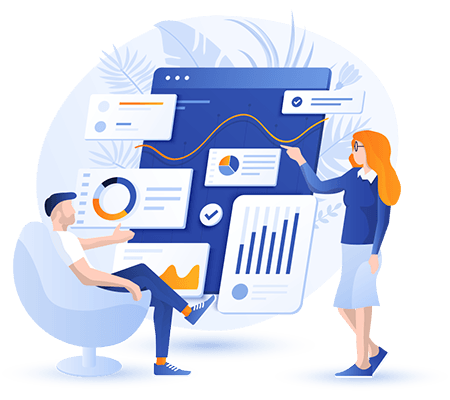 Business portal development by Influential Software - illustration representing business people using a custom portal solution