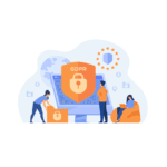 An image of a laptop with a lock on representing data security