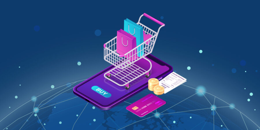 Tech illustration showing an Azure ecommerce platform