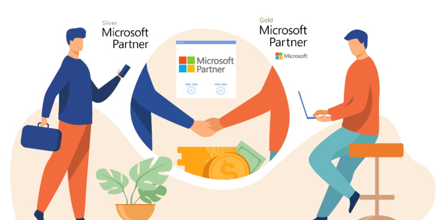 Image of two men shaking hands over money. Representing Microsoft partner benefits