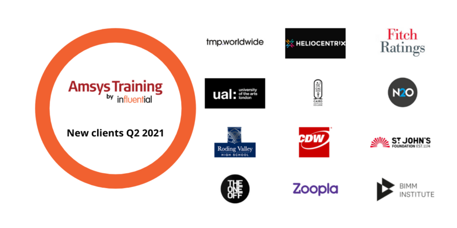 A graphic showing our new amsys training clients in Q2 2021