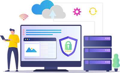 Microsoft cloud solutions - graphic representing data being accessed from the cloud via various devices