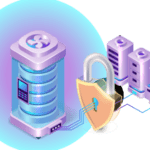 An graphic of several internet servers with a lock over them. Representing DDoS attack prevention