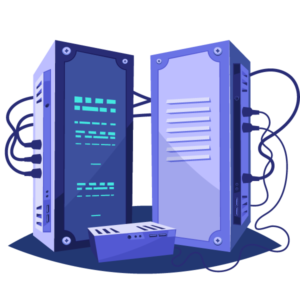 A graphic of two servers, representing power bi data analytics