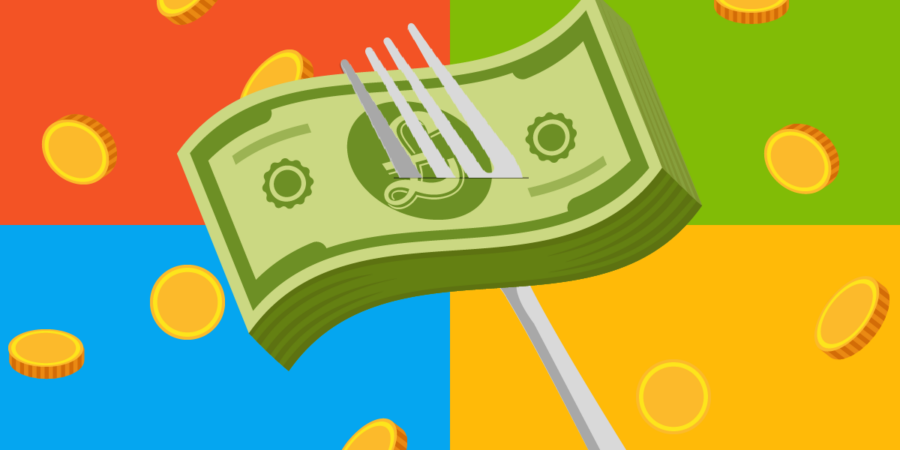 A graphic of a fork with money on it. Representing the Microsoft 365 price increase