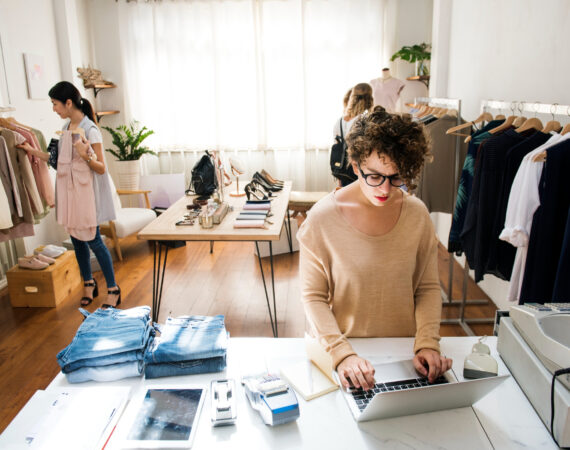 Photo of a small fashion brand startup store.