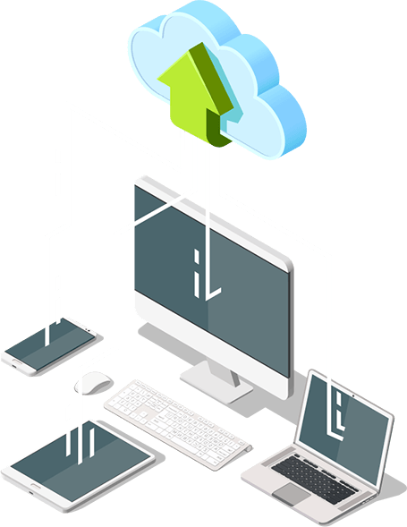 a graphic showing data moving to a cloud, representing our cloud migration solutions.