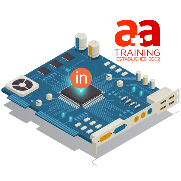 A graphic of computer hardware with the a&a training logo above, representing our portal solutions