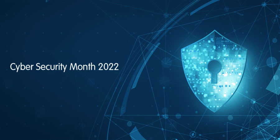 A graphic of a digital lock representing cyber security month