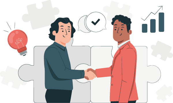 A graphic of two people shaking hands, representing our work with different industries