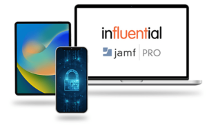 Apple devices with Influential and Jamf logos