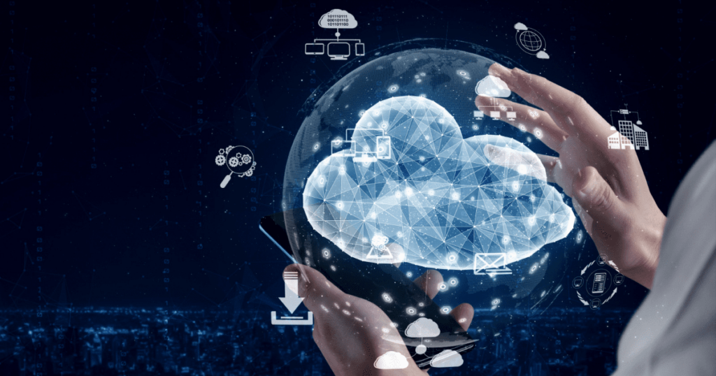 Person holding a virtual cloud network within their hands to represent cloud adoption trends
