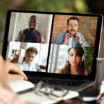 A man participating in a video conference to represent Microsoft Teams Premium