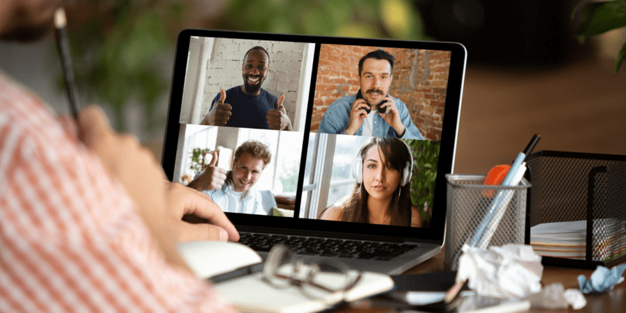 A man participating in a video conference to represent Microsoft Teams Premium