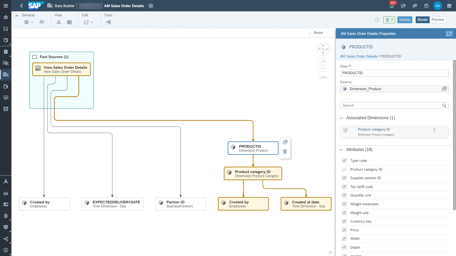 Screenshot of SAP Datasphere data builder