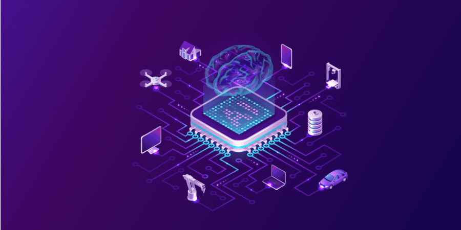 A graphic of a brain connected to different tech, representing Boomi AI