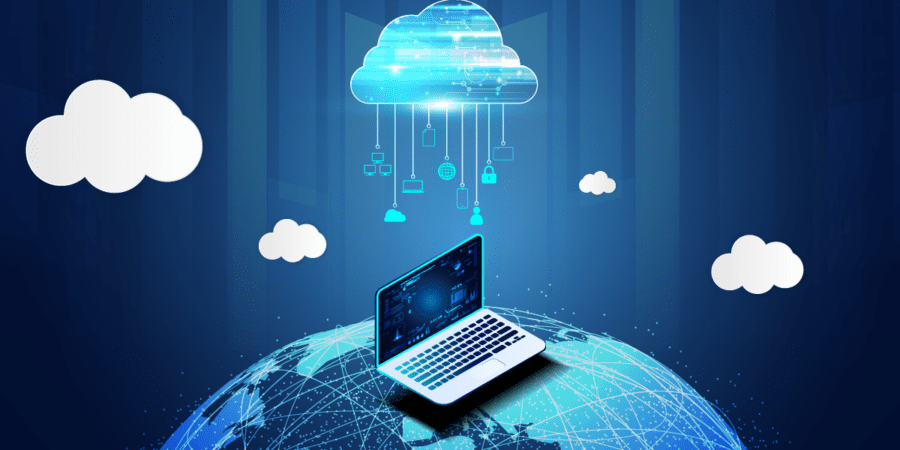 A graphic of a cloud above a computer, representing our blog about aws vs azure