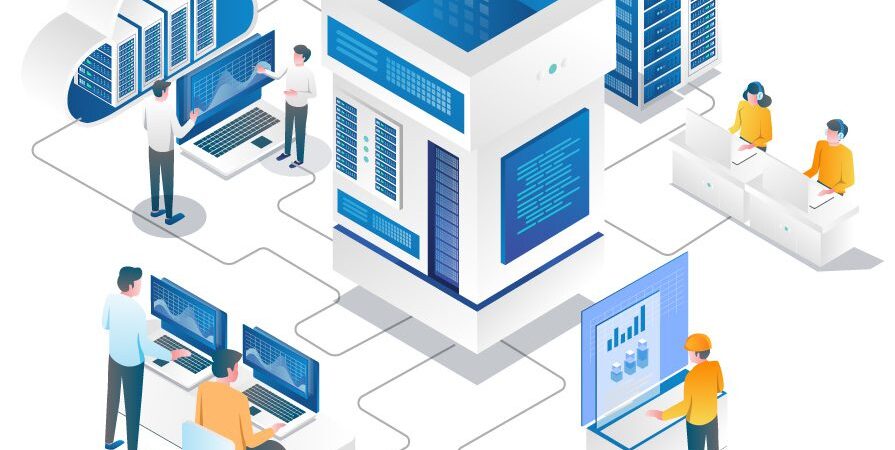 Various teams and systems connected to a central location to represent enterprise data integration.