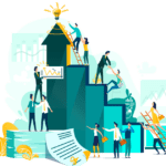 A graphic of people working together towards a shared goal, representing our SAP solutions for HR