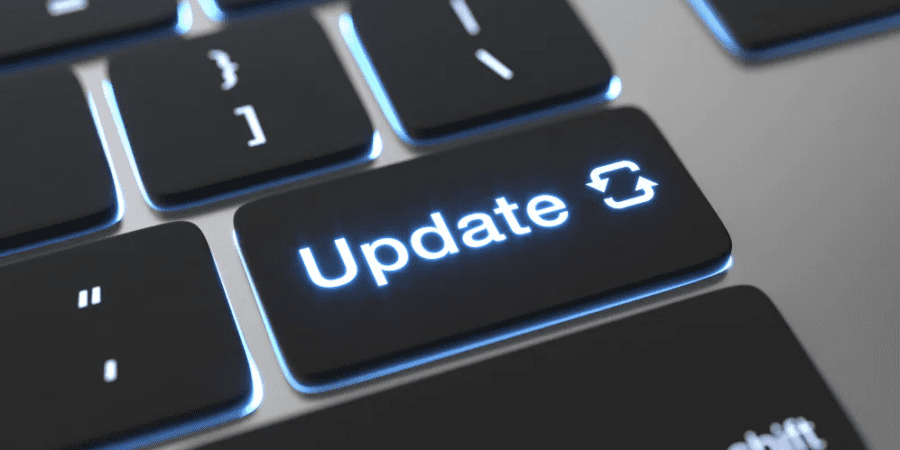 Update button on a laptop keyboard to represent software modernisation