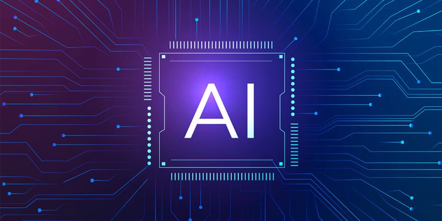 Vector illustration of an AI chip with several nodes and connections branching out to represent Microsoft Azure AI capabilities.