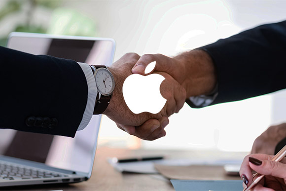 amsys recruitment represented by handshake under apple logo